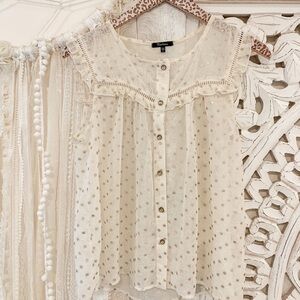 Zara Cream Button-Down Blouse with Ruffle Accents